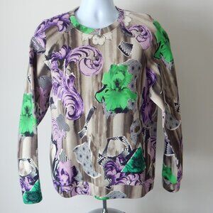 VERSACE COLLECTION Fleece Raglan Flower Print Lilac Pullover Sweatshirt MED NWT